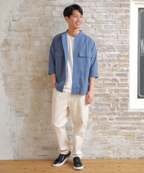 UNION STATION（ユニオンステーション）の「ソフトポプリン七分丈CPOバンドカラーシャツ（シャツ/ブラウス・メンズ・オフホワイト/オレンジ/ブルー・LL/M/L）」の7枚目の写真