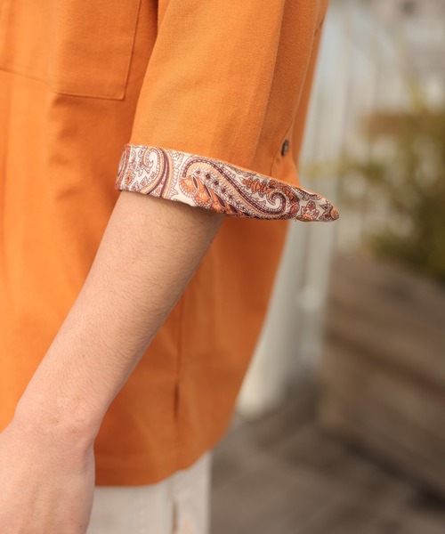 UNION STATION（ユニオンステーション）の「ソフトポプリン七分丈CPOバンドカラーシャツ（シャツ/ブラウス・メンズ・オフホワイト/オレンジ/ブルー・LL/M/L）」の10枚目の写真