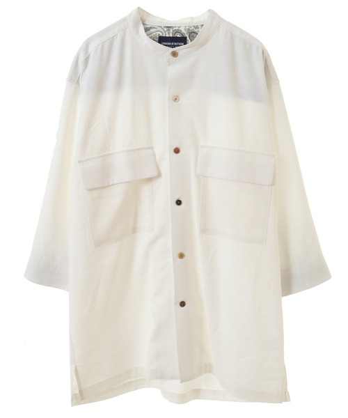 UNION STATION（ユニオンステーション）の「ソフトポプリン七分丈CPOバンドカラーシャツ（シャツ/ブラウス・メンズ・オフホワイト/オレンジ/ブルー・LL/M/L）」の11枚目の写真