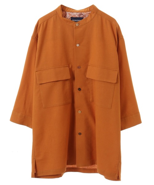 UNION STATION（ユニオンステーション）の「ソフトポプリン七分丈CPOバンドカラーシャツ（シャツ/ブラウス・メンズ・オフホワイト/オレンジ/ブルー・LL/M/L）」の12枚目の写真