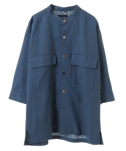 UNION STATION（ユニオンステーション）の「ソフトポプリン七分丈CPOバンドカラーシャツ（シャツ/ブラウス・メンズ・オフホワイト/オレンジ/ブルー・LL/M/L）」の13枚目の写真