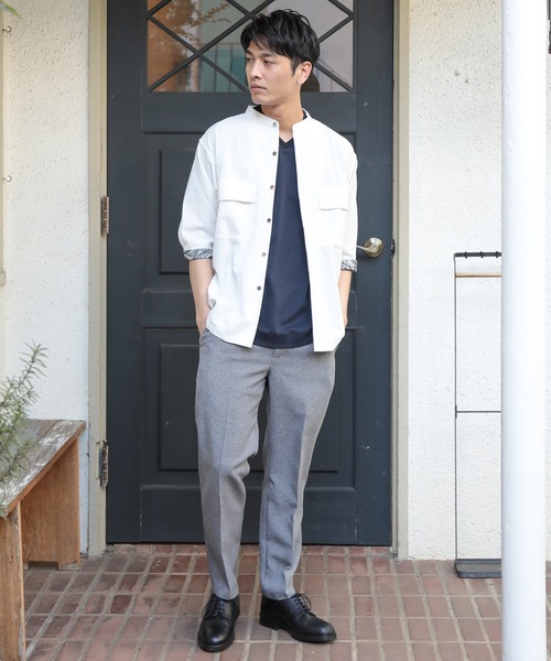 UNION STATION（ユニオンステーション）の「ソフトポプリン七分丈CPOバンドカラーシャツ（シャツ/ブラウス・メンズ・オフホワイト/オレンジ/ブルー・LL/M/L）」の20枚目の写真