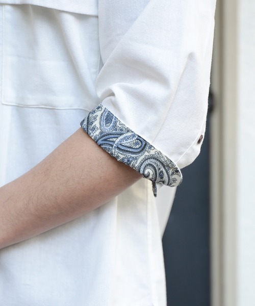 UNION STATION（ユニオンステーション）の「ソフトポプリン七分丈CPOバンドカラーシャツ（シャツ/ブラウス・メンズ・オフホワイト/オレンジ/ブルー・LL/M/L）」の21枚目の写真