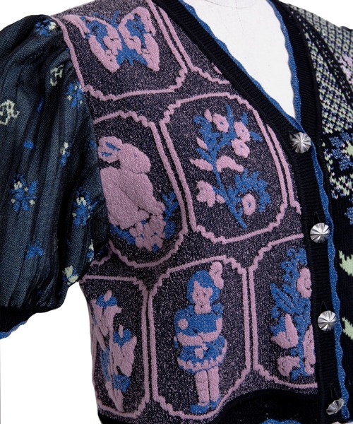rurumu:(ルルムウ)の「rurumu:/ルルムウ/nursery Jacquard knit Cardigan/カーディガン(カーディガン/ボレロ・レディース・ブラック/アイボリー/ミント・FREE)」の6枚目の写真