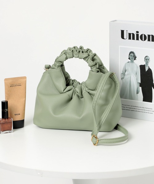 SETUP7（セットアップセブン）の「【SETUP7】サークルハンドルプリーツバッグ KNF（ショルダーバッグ・レディース・ホワイト/ブラック/レッド/ピンク/イエロー/グリーン・FREE）」の3枚目の写真