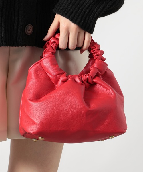 SETUP7（セットアップセブン）の「【SETUP7】サークルハンドルプリーツバッグ KNF（ショルダーバッグ・レディース・ホワイト/ブラック/レッド/ピンク/イエロー/グリーン・FREE）」の16枚目の写真