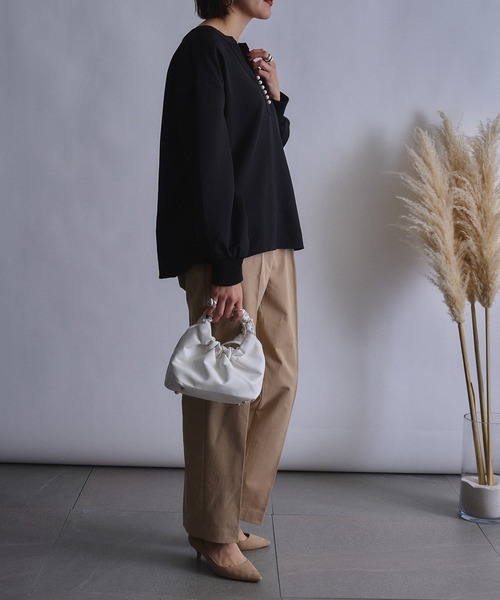 SETUP7（セットアップセブン）の「【SETUP7】サークルハンドルプリーツバッグ KNF（ショルダーバッグ・レディース・ホワイト/ブラック/レッド/ピンク/イエロー/グリーン・FREE）」の12枚目の写真