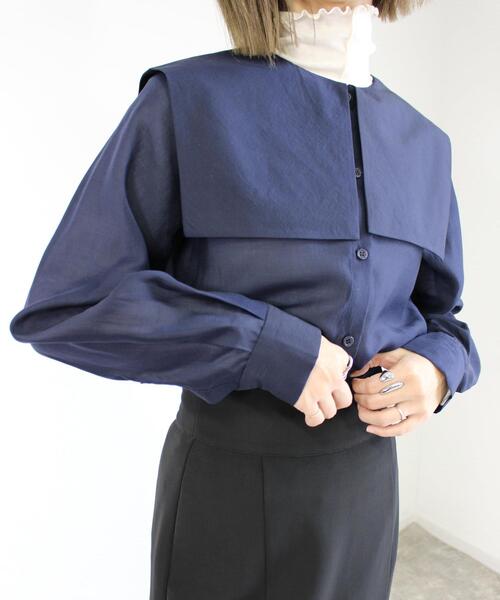 MLI'A（エムリア）の「セーラーカラーシャツ（シャツ/ブラウス・レディース・オフホワイト/ブラック/ネイビー・M）」の7枚目の写真