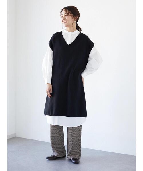 CRAFT STANDARD BOUTIQUE(クラフトスタンダードブティック)の「【ウォッシャブル】ジレニットワンピース *(ベスト・レディース・ブラック/モカ・FREE)」の3枚目の写真