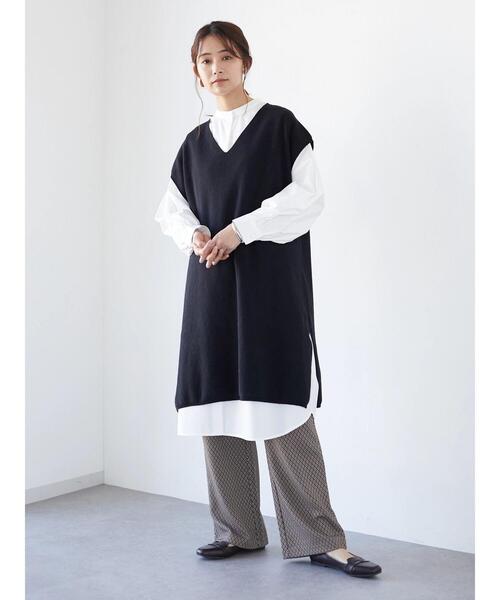 CRAFT STANDARD BOUTIQUE(クラフトスタンダードブティック)の「【ウォッシャブル】ジレニットワンピース *(ベスト・レディース・ブラック/モカ・FREE)」の5枚目の写真