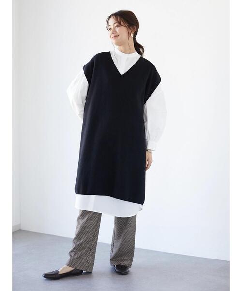 CRAFT STANDARD BOUTIQUE(クラフトスタンダードブティック)の「【ウォッシャブル】ジレニットワンピース *(ベスト・レディース・ブラック/モカ・FREE)」の6枚目の写真