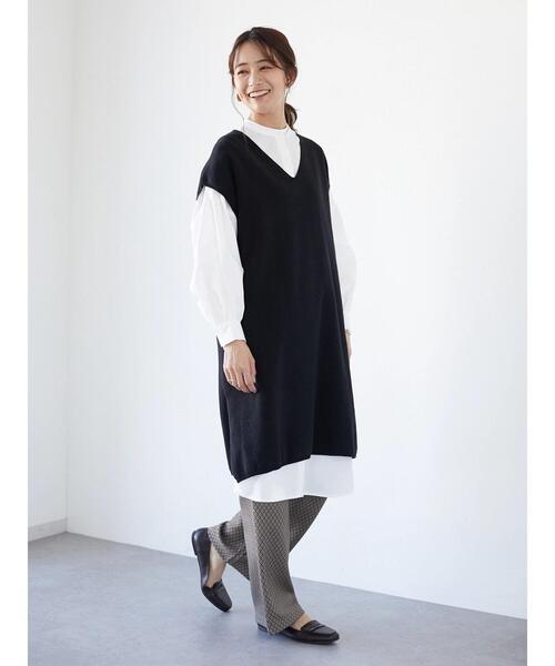 CRAFT STANDARD BOUTIQUE(クラフトスタンダードブティック)の「【ウォッシャブル】ジレニットワンピース *(ベスト・レディース・ブラック/モカ・FREE)」の7枚目の写真
