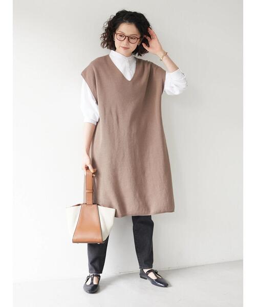 CRAFT STANDARD BOUTIQUE(クラフトスタンダードブティック)の「【ウォッシャブル】ジレニットワンピース *(ベスト・レディース・ブラック/モカ・FREE)」の10枚目の写真