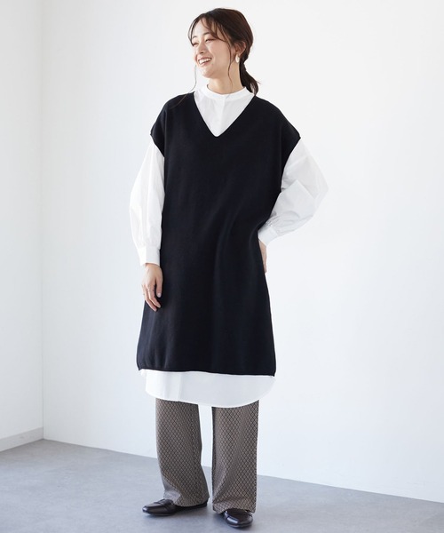 CRAFT STANDARD BOUTIQUE(クラフトスタンダードブティック)の「【ウォッシャブル】ジレニットワンピース *(ベスト・レディース・ブラック/モカ・FREE)」の1枚目の写真