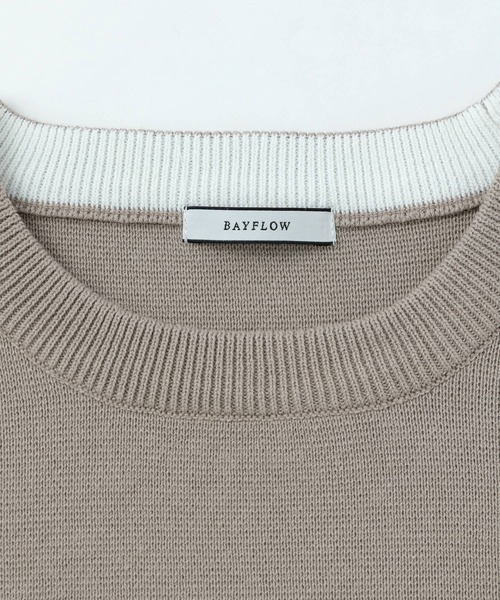 BAYFLOW（ベイフロー）の「スウェットライクニットプルオーバー（ニット/セーター・メンズ・セージグリーン/ベージュ/ホワイト・MEDIUM/LARGE）」の18枚目の写真
