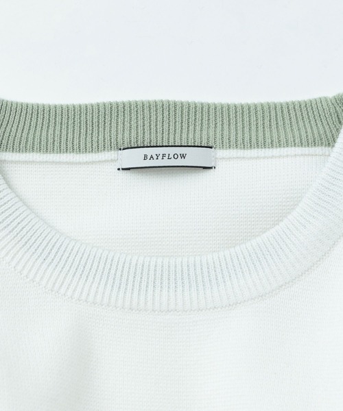 BAYFLOW（ベイフロー）の「スウェットライクニットプルオーバー（ニット/セーター・メンズ・セージグリーン/ベージュ/ホワイト・MEDIUM/LARGE）」の8枚目の写真
