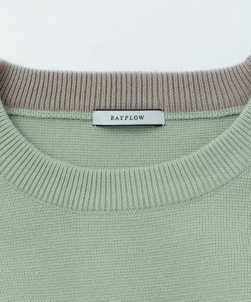 BAYFLOW（ベイフロー）の「スウェットライクニットプルオーバー（ニット/セーター・メンズ・セージグリーン/ベージュ/ホワイト・MEDIUM/LARGE）」の14枚目の写真