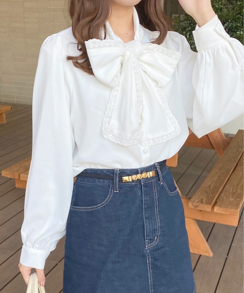 apres jour（アプレジュール）の「レースボウタイブラウス【ZOZOTOWN限定アイテム】（シャツ/ブラウス・レディース・ブラック/ブルー系その他/オフホワイト・フリー/X-LARGE）」の5枚目の写真