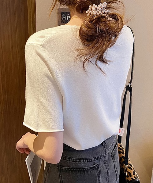 Bifrost（ビフレスト）の「ウォッシャブルVネック半袖カットソー（Tシャツ/カットソー・レディース・ベージュ/ローズ/オレンジ/ブルー/グリーン/イエロー/ホワイト/ブラック・F）」の9枚目の写真
