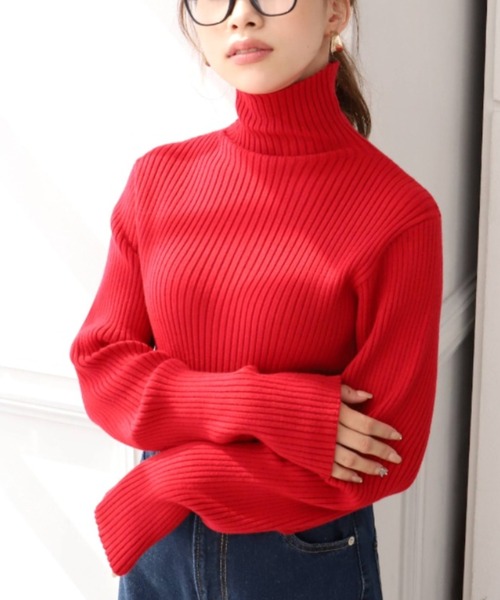 moment+（モーメントプラス）の「【累計販売枚数2万枚突破！】12G ボトルネック指ぬきリブニットプルオーバー（ニット/セーター・レディース・ブラック/レッド/ピンク/ターコイズブルー/オレンジ/グリーン/アイボリー/ナチュラル/イエロー×グリーン/ラベンダー/杢グレー/ピンクベージュ/ライトブルー/グレー系その他/チャコールグレー/ボルドー・M/L）」の14枚目の写真