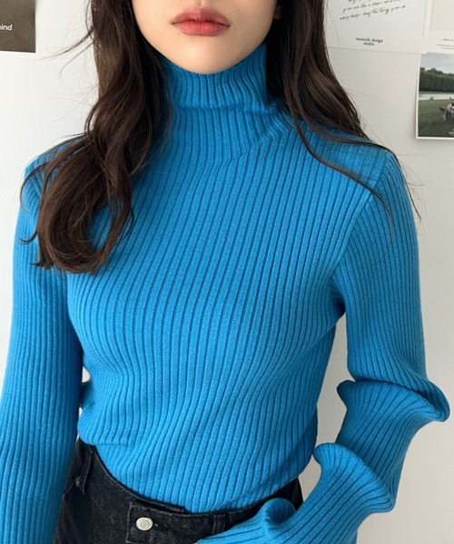 moment+（モーメントプラス）の「【累計販売枚数2万枚突破！】12G ボトルネック指ぬきリブニットプルオーバー（ニット/セーター・レディース・ブラック/レッド/ピンク/ターコイズブルー/オレンジ/グリーン/アイボリー/ナチュラル/イエロー×グリーン/ラベンダー/杢グレー/ピンクベージュ/ライトブルー/グレー系その他/チャコールグレー/ボルドー・M/L）」の9枚目の写真