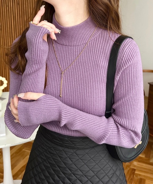 moment+（モーメントプラス）の「【累計販売枚数2万枚突破！】12G ボトルネック指ぬきリブニットプルオーバー（ニット/セーター・レディース・ブラック/レッド/ピンク/ターコイズブルー/オレンジ/グリーン/アイボリー/ナチュラル/イエロー×グリーン/ラベンダー/杢グレー/ピンクベージュ/ライトブルー/グレー系その他/チャコールグレー/ボルドー・M/L）」の17枚目の写真