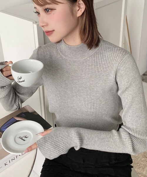 moment+（モーメントプラス）の「【累計販売枚数2万枚突破！】12G ボトルネック指ぬきリブニットプルオーバー（ニット/セーター・レディース・ブラック/レッド/ピンク/ターコイズブルー/オレンジ/グリーン/アイボリー/ナチュラル/イエロー×グリーン/ラベンダー/杢グレー/ピンクベージュ/ライトブルー/グレー系その他/チャコールグレー/ボルドー・M/L）」の19枚目の写真