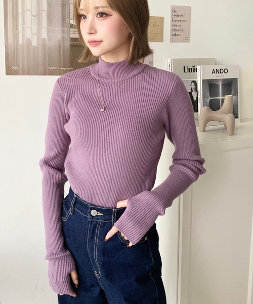 moment+（モーメントプラス）の「【累計販売枚数2万枚突破！】12G ボトルネック指ぬきリブニットプルオーバー（ニット/セーター・レディース・ブラック/レッド/ピンク/ターコイズブルー/オレンジ/グリーン/アイボリー/ナチュラル/イエロー×グリーン/ラベンダー/杢グレー/ピンクベージュ/ライトブルー/グレー系その他/チャコールグレー/ボルドー・M/L）」の21枚目の写真