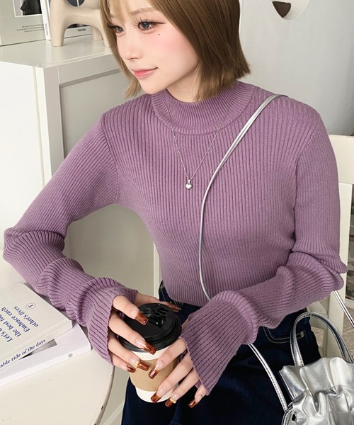 moment+（モーメントプラス）の「【累計販売枚数2万枚突破！】12G ボトルネック指ぬきリブニットプルオーバー（ニット/セーター・レディース・ブラック/レッド/ピンク/ターコイズブルー/オレンジ/グリーン/アイボリー/ナチュラル/イエロー×グリーン/ラベンダー/杢グレー/ピンクベージュ/ライトブルー/グレー系その他/チャコールグレー/ボルドー・M/L）」の22枚目の写真