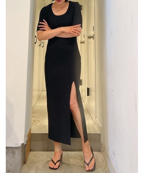 Vicente(ヴィセンテ)の「High slit maxi onepiece(ワンピース・レディース・ブラック/グレー/ブルー・FREE)」の6枚目の写真