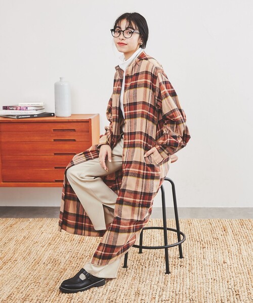 coen（コーエン）の「THE ALASKAN(アラスカン）別注ネルシャツワンピース（シャツワンピース・レディース・ブラウン/ワイン/オレンジ・M/L）」の4枚目の写真