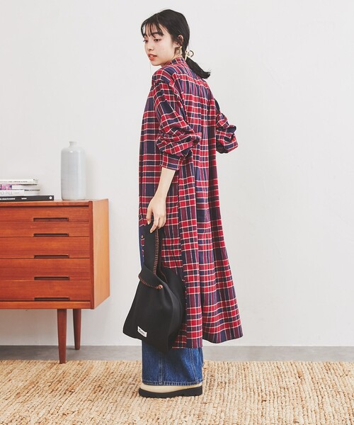 coen（コーエン）の「THE ALASKAN(アラスカン）別注ネルシャツワンピース（シャツワンピース・レディース・ブラウン/ワイン/オレンジ・M/L）」の7枚目の写真