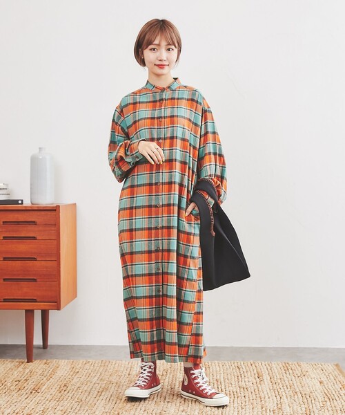 coen（コーエン）の「THE ALASKAN(アラスカン）別注ネルシャツワンピース（シャツワンピース・レディース・ブラウン/ワイン/オレンジ・M/L）」の10枚目の写真