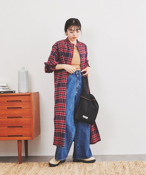 coen（コーエン）の「THE ALASKAN(アラスカン）別注ネルシャツワンピース（シャツワンピース・レディース・ブラウン/ワイン/オレンジ・M/L）」の12枚目の写真