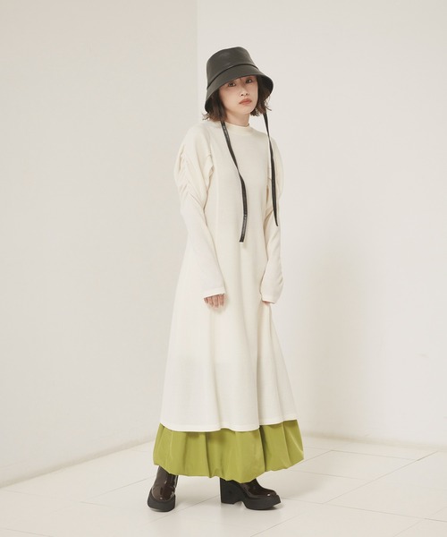 vis-`a-vis（ビサビ）の「【WEB限定】【高橋愛コラボ】【洗える】袖ボリュームワンピース＆サテンぺチスカートセット（ワンピース・レディース・ブラウン系その他/ホワイト/ダークブラウン・FREE）」の4枚目の写真