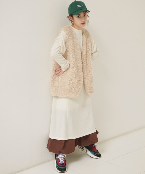 vis-`a-vis（ビサビ）の「【WEB限定】【高橋愛コラボ】【洗える】袖ボリュームワンピース＆サテンぺチスカートセット（ワンピース・レディース・ブラウン系その他/ホワイト/ダークブラウン・FREE）」の9枚目の写真