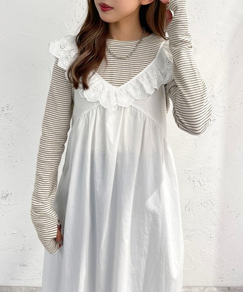apres jour mignon（アプレジュールミニョン）の「コットンレースフリルワンピース【ZOZOTOWN限定アイテム】（ワンピース・レディース・ブラック/オフホワイト・フリー/X-LARGE）」の3枚目の写真