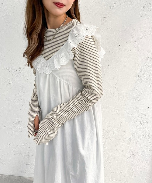 apres jour mignon（アプレジュールミニョン）の「コットンレースフリルワンピース【ZOZOTOWN限定アイテム】（ワンピース・レディース・ブラック/オフホワイト・フリー/X-LARGE）」の4枚目の写真