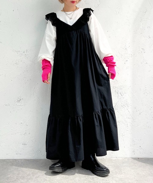 apres jour mignon（アプレジュールミニョン）の「コットンレースフリルワンピース【ZOZOTOWN限定アイテム】（ワンピース・レディース・ブラック/オフホワイト・フリー/X-LARGE）」の15枚目の写真