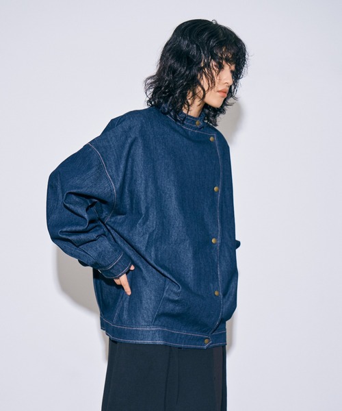 セール】【4youstory】スタンドカラーデニムブルゾン（デニム