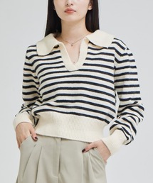 solleim（ソルレム）の「クロップド丈ボーダーポロニット（ニット/セーター・レディース）」
