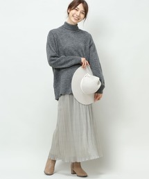 【楽ちん！ウエストゴム】ラメプリーツ ロングスカート