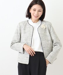 SHOO・LA・RUE | 【S-5L】ツイードクルーネックジャケット(ノーカラージャケット)