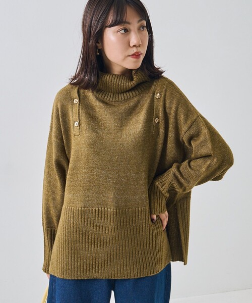 PUBLUX(パブリュクス)の「PUBLUX/パブリュクス 2WAY肩開きハイネックニット(ニット/セーター・レディース・ナチュラル/ブラック/グリーン・フリ-)」の14枚目の写真