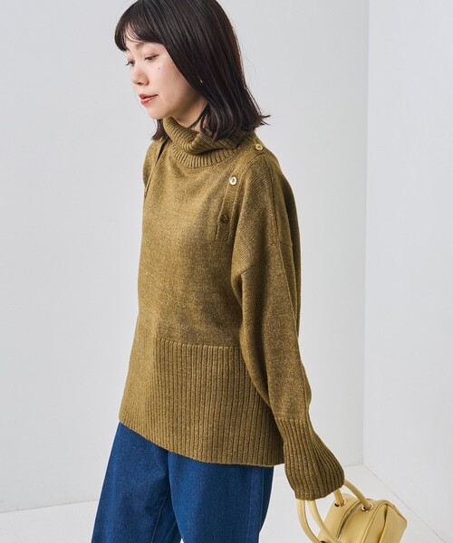 PUBLUX(パブリュクス)の「PUBLUX/パブリュクス 2WAY肩開きハイネックニット(ニット/セーター・レディース・ナチュラル/ブラック/グリーン・フリ-)」の5枚目の写真