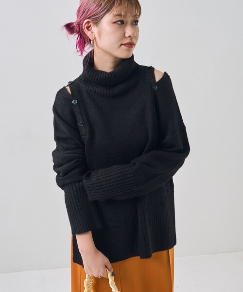 PUBLUX(パブリュクス)の「PUBLUX/パブリュクス 2WAY肩開きハイネックニット(ニット/セーター・レディース・ナチュラル/ブラック/グリーン・フリ-)」の17枚目の写真