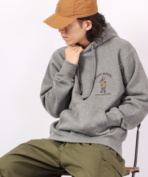 KRIFF MAYER（クリフメイヤー）の「KRIFF MAYER Camp rabbit brushed lining pullover hoodie / キャンプラビット裏起毛プルオーバーパーカー unisex（パーカー・メンズ・チャコール/モカ/ネイビー/グリーン/レンガ/ナチュラル/グレー・M/L/XL）」の2枚目の写真