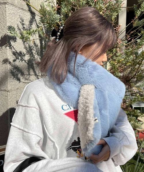 Casselini（キャセリーニ）の「Casselini(キャセリーニ)リバーシブルティペット（マフラー・レディース・ブルー/オフホワイト/アニマル・FREE）」の20枚目の写真