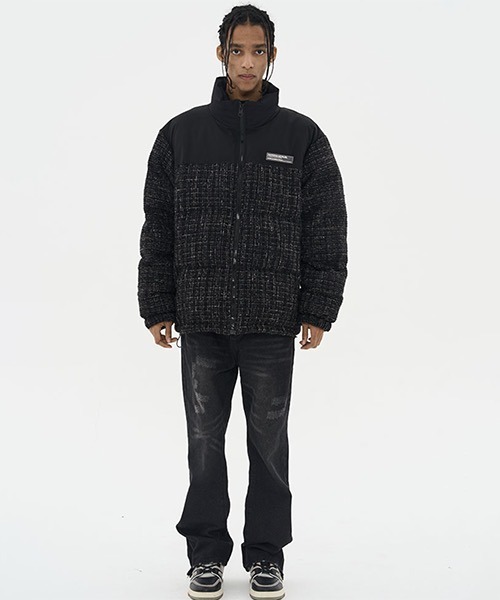 ダウンジャケット ブラック・チェック柄 HARSH AND CRUEL（ハーシュアンドクルーエル）の「チェック柄