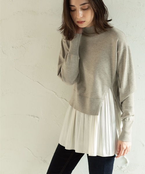 OPAQUE.CLIP（オペークドットクリップ）の「◆【3WAY】プリーツレイヤードニット（ニット/セーター・レディース・ブラック/ライトベージュ/ブルー/グレー・36/38/40）」の2枚目の写真